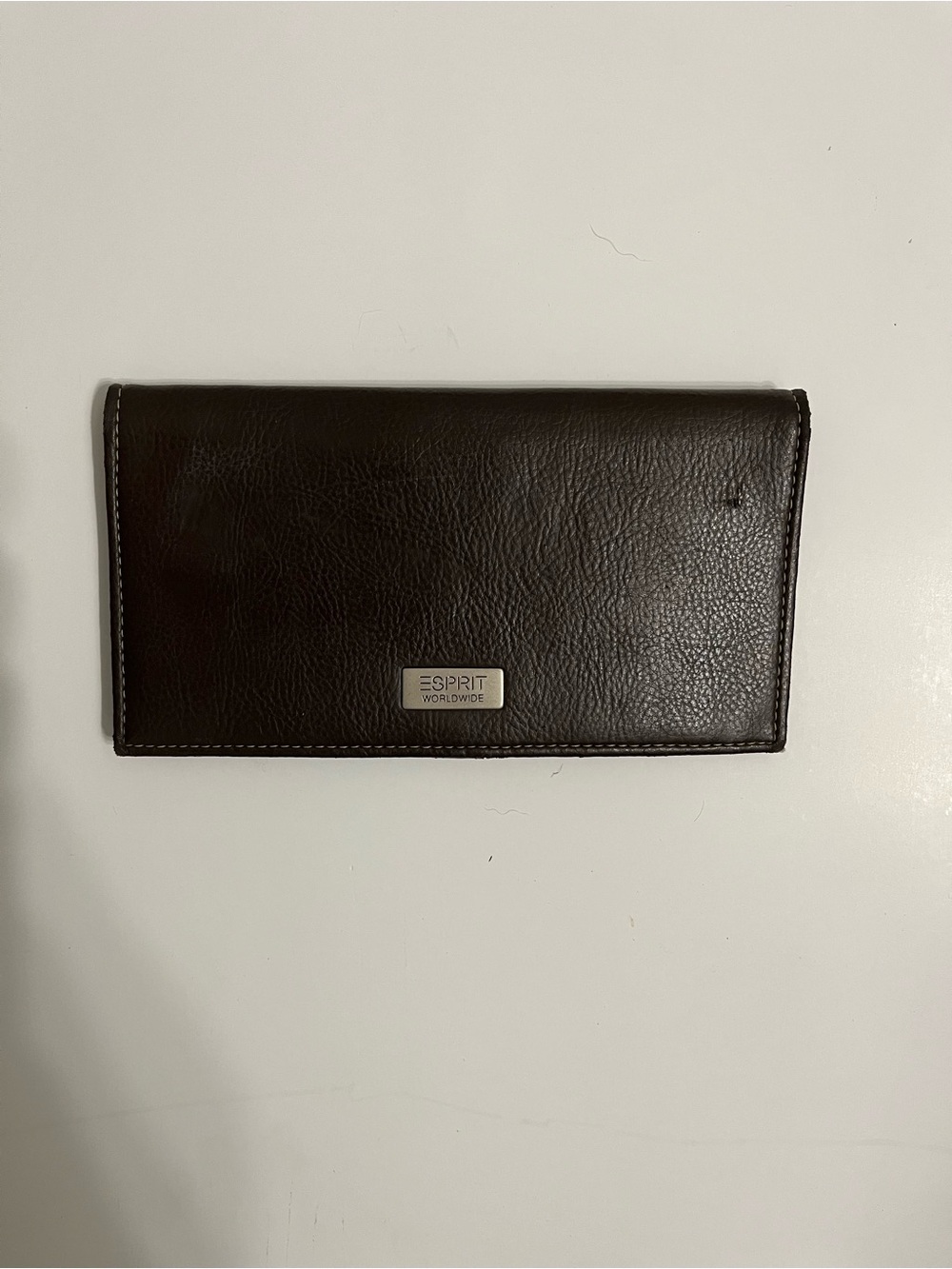 Vintage Esprit Brown Leather Long Wallet with Metal Logo
